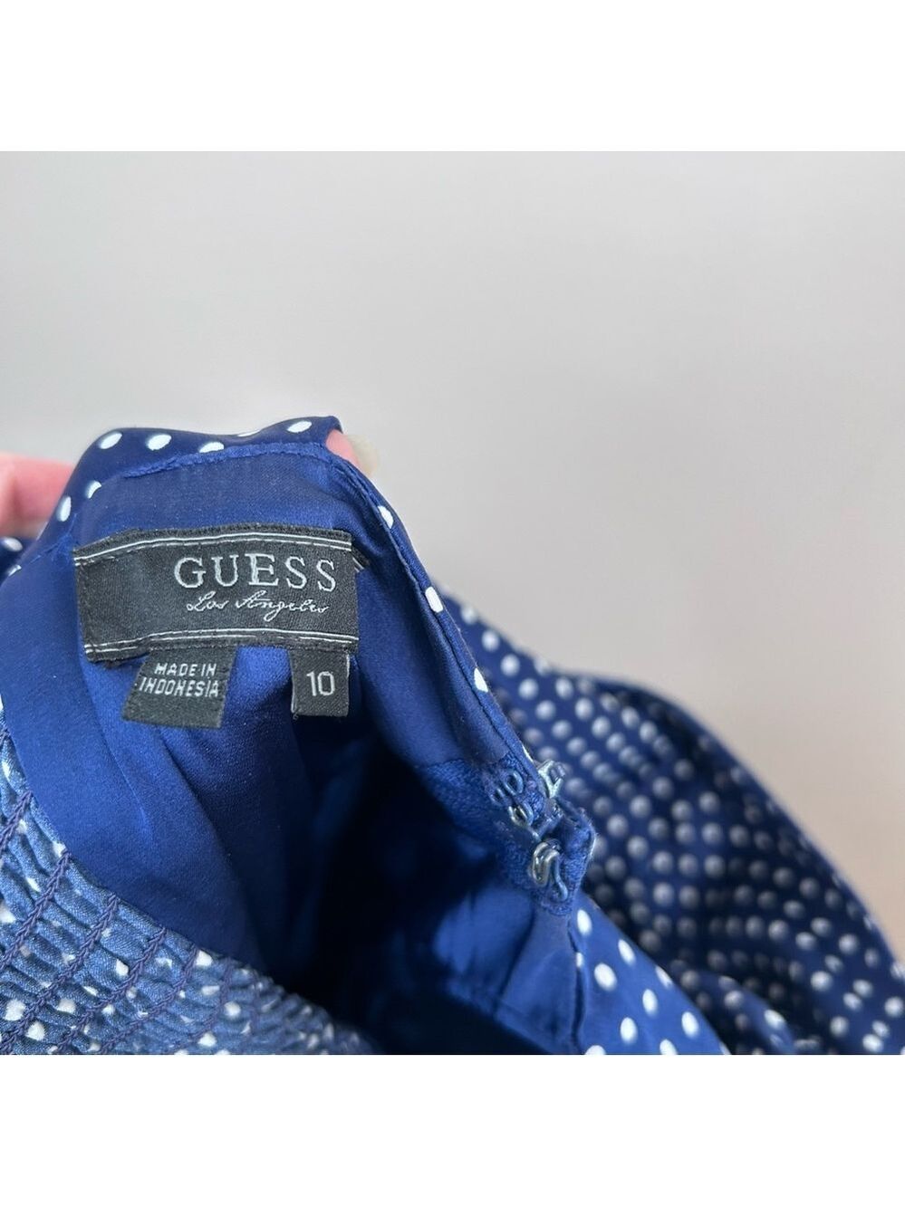 Guess LA Retro Style Polka Dot Wiggle Dress Sweetheart Neckline Blue Size 10 - Picture 12 of 14